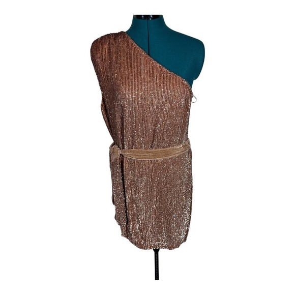 Retrofete ELLA SEQUIN ONE SHOULDER SEQUIN DRESS IN BRONZE - Picture 4 of 14